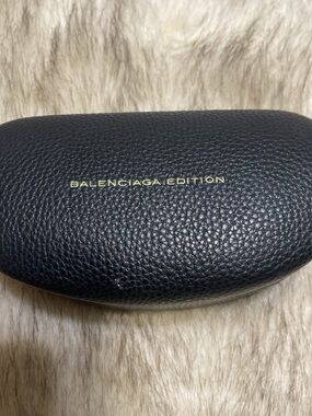 Balenciaga Black Pebbled Leather Edition Sunglasses Case Gold Logo ONLY CASE